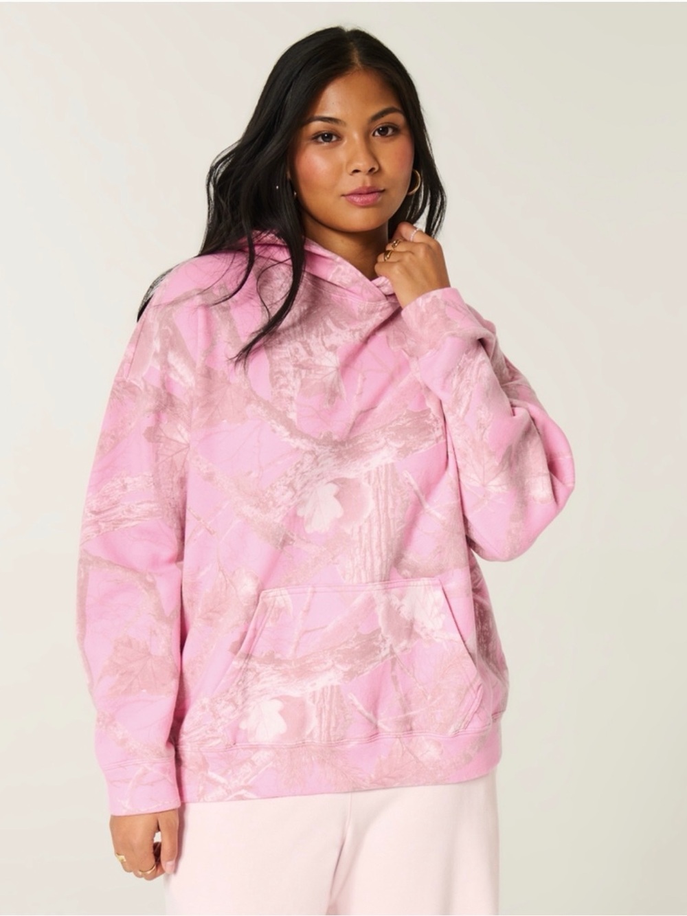 Hollister Feel Good Oversized Camo Pink  Pullover Hoodie